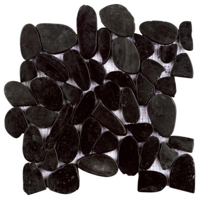 deep black round pebble stone penny pebble  ceramic tile round for floor
